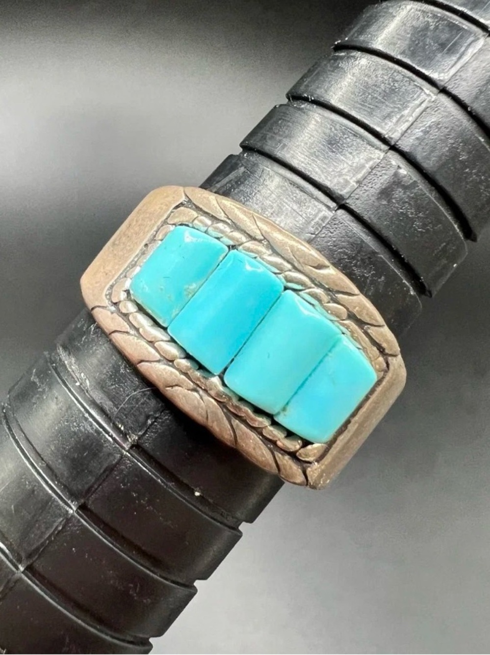 Vintage CJC Sterling Silver Turquoise Corn Row Ring Size 9 Stamped 925